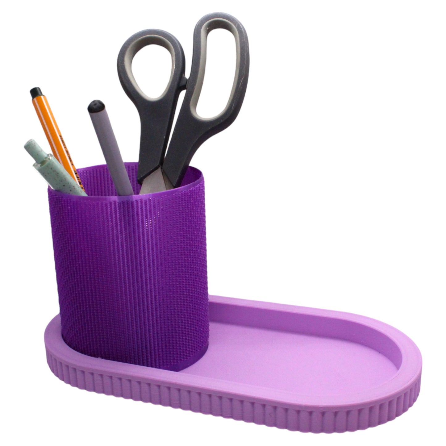 3D-gedruckter Stiftehalter mit Ablage in verschiedenen Farben