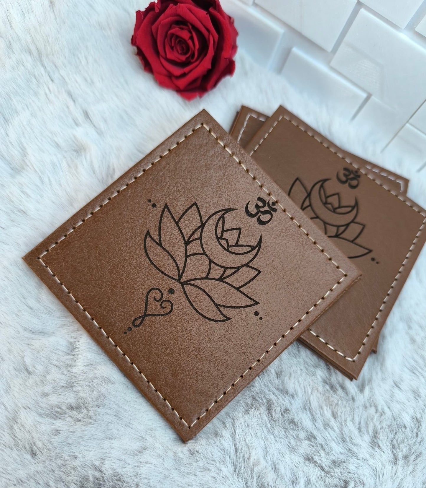 PU Leder Untersetzer Motiv Personalisierbar 4er Set