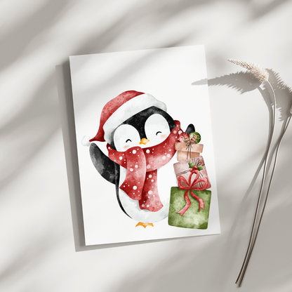 Weihnachtskarte - Postkarte -  Pinguin