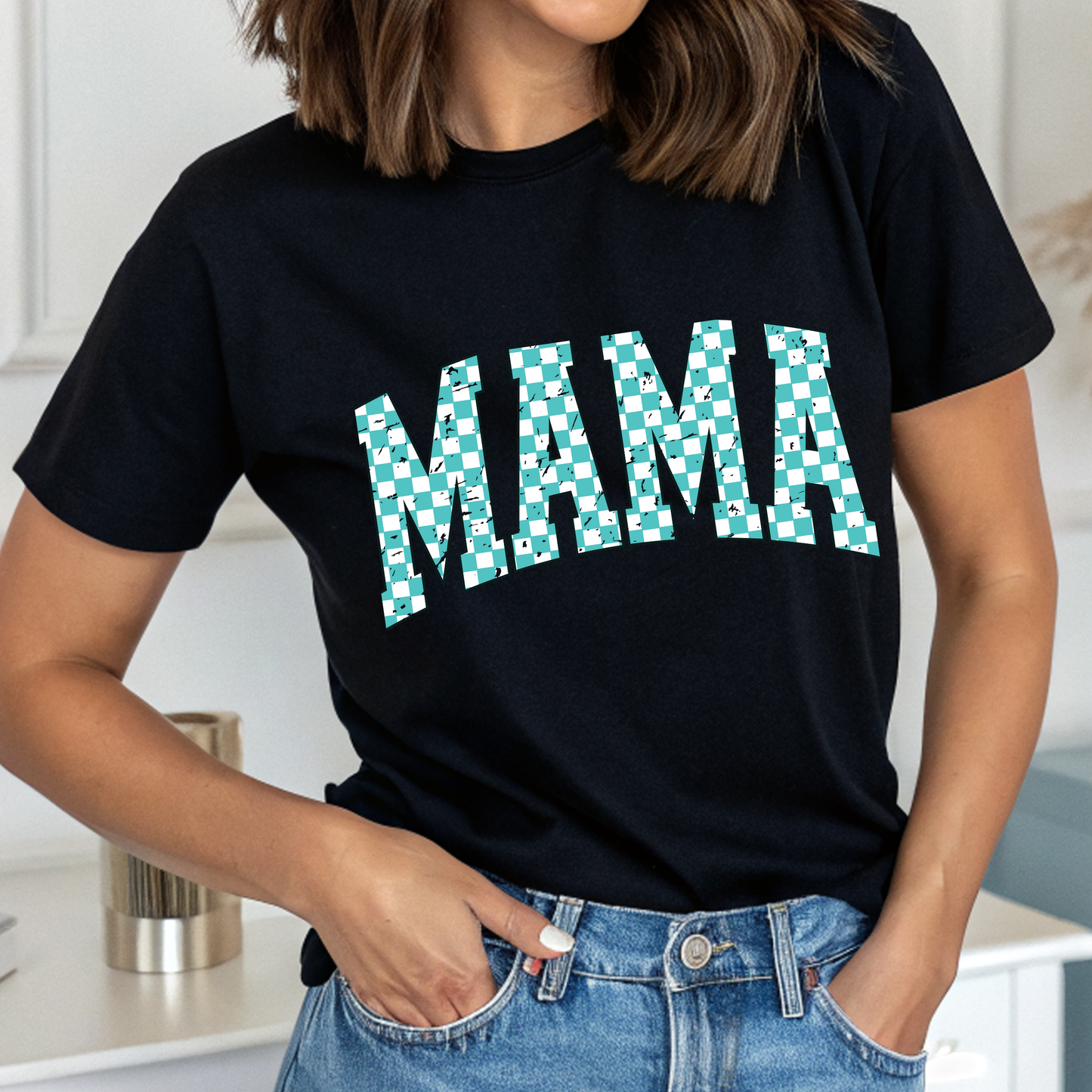 Mama - Blau Karo  - T-Shirt