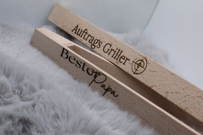 Grillzangen aus Holz - Personalisiert - Lasergravur