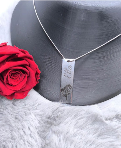 Edelstahl Halskette mit Name und Geburtsblume Personalisiert