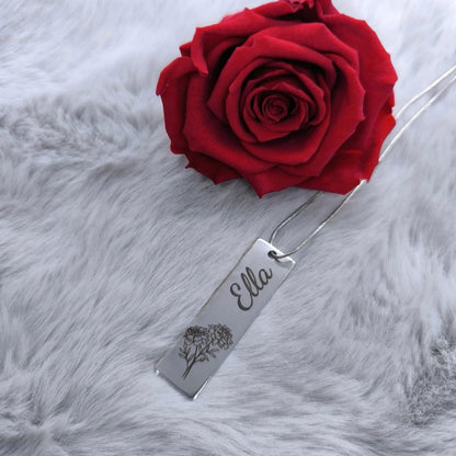 Edelstahl Halskette mit Name und Geburtsblume Personalisiert